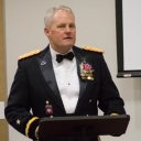 Brigadier General Evans (class of 1988) speaks at the Dining In