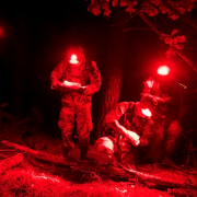 night time exercises in red light headlamps